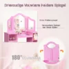 2 in 1 kaptafel met uitneembare spiegel & open vakken van hout voor kinderen vanaf 3 jaar roze 5
