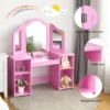 2 in 1 kaptafel met uitneembare spiegel & open vakken van hout voor kinderen vanaf 3 jaar roze 7