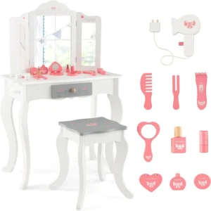 2 in 1 kinder kaptafel met kruk kaptafel prinses met afneembare 3 voudig inklapbare spiegel lade en 10 accessoires make upcommode 1
