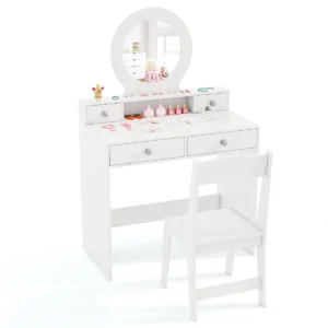 2 in 1 kinderkaptafelset kinderkaptafel met spiegel open plank en 4 laden kaptafel met kruk make uptafel voor kinderen 3+ wit 1
