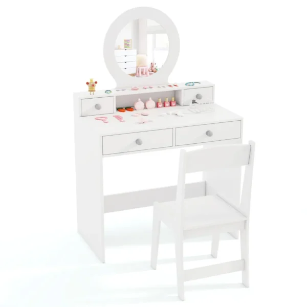 2 in 1 kinderkaptafelset kinderkaptafel met spiegel open plank en 4 laden kaptafel met kruk make uptafel voor kinderen 3+ wit 1