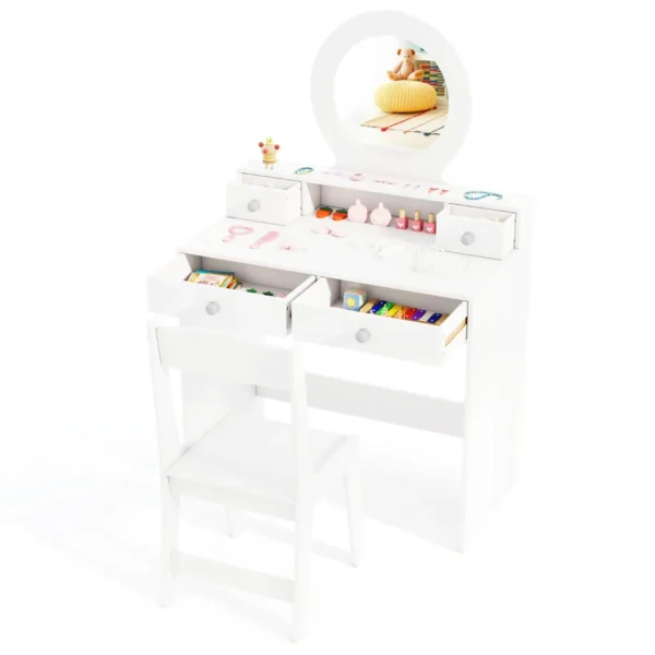 2 in 1 kinderkaptafelset kinderkaptafel met spiegel open plank en 4 laden kaptafel met kruk make uptafel voor kinderen 3+ wit 2