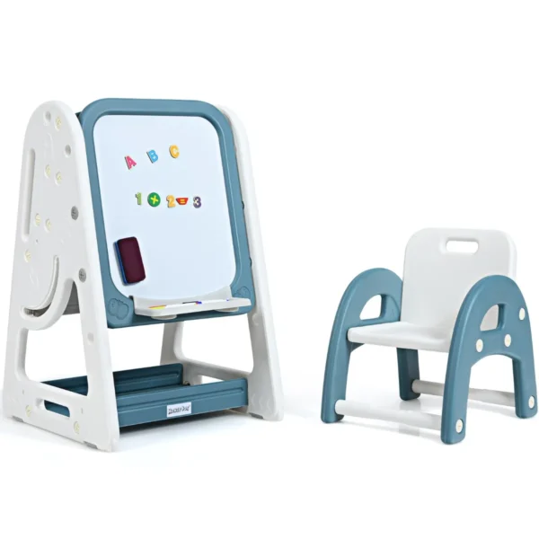 2 in 1 kinderschildersezel dubbelzijdig magnetisch bord en kinderboekenstandaard blauw 2