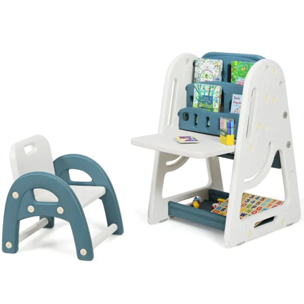 2 in 1 kinderschildersezel dubbelzijdig magnetisch bord en kinderboekenstandaard blauw 3