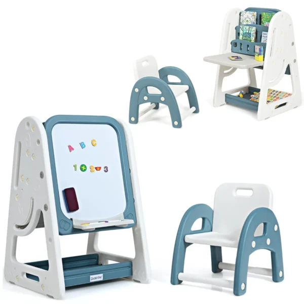 2 in 1 kinderschildersezel dubbelzijdig magnetisch bord en kinderboekenstandaard blauw 4