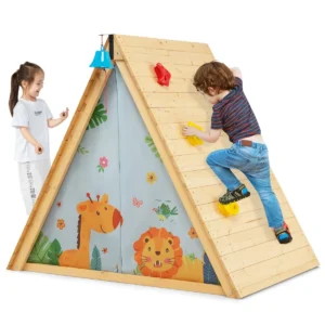 2 in 1 kinderspeelhuis met klimstenen houten speelhuis klimdriehoek 115 x 77 x 100 cm 1