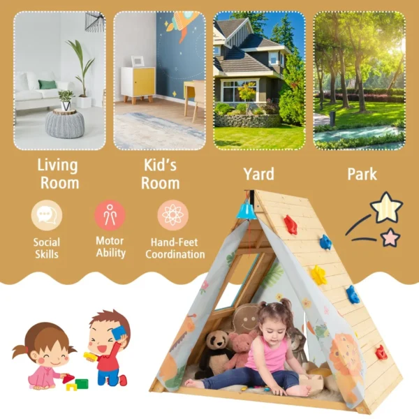 2 in 1 kinderspeelhuis met klimstenen houten speelhuis klimdriehoek 115 x 77 x 100 cm 4