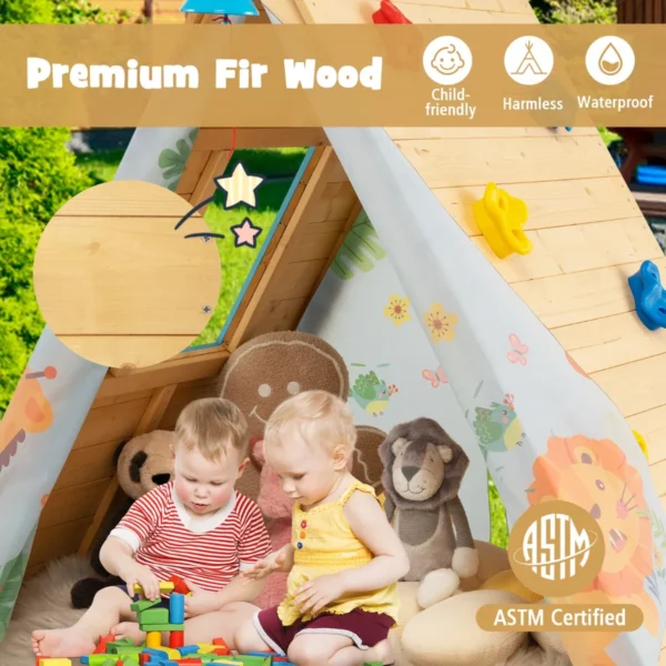2 in 1 kinderspeelhuis met klimstenen houten speelhuis klimdriehoek 115 x 77 x 100 cm 5