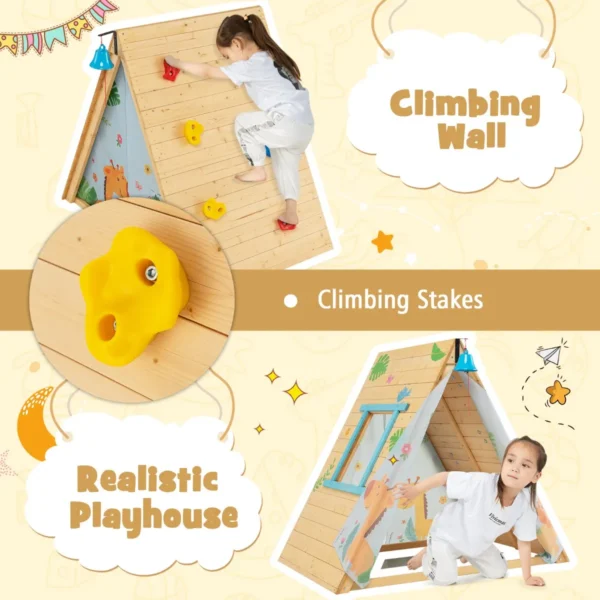 2 in 1 kinderspeelhuis met klimstenen houten speelhuis klimdriehoek 115 x 77 x 100 cm 6