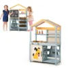 2 in 1 modderkeuken voor kinderen buiten houten kinderkeuken met tas & manden plank speelkeuken met verwijderbare gootsteen 1