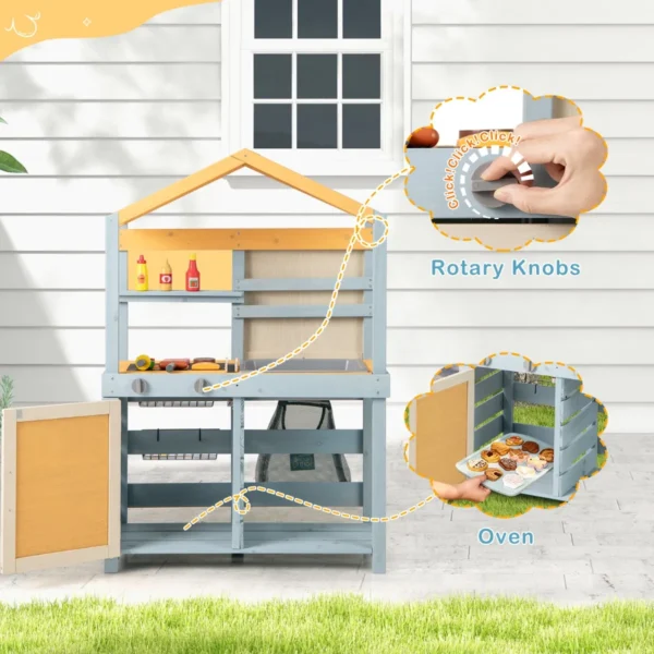 2 in 1 modderkeuken voor kinderen buiten houten kinderkeuken met tas & manden plank speelkeuken met verwijderbare gootsteen 6