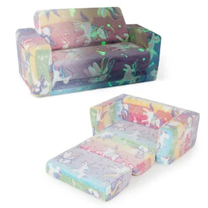 2 in 1 opklapbare sofa voor kinderen/sofa om te bouwen tot chaise longue/afneembare hoes van flanelstof en vrolijke patronen/van zacht pluche 1