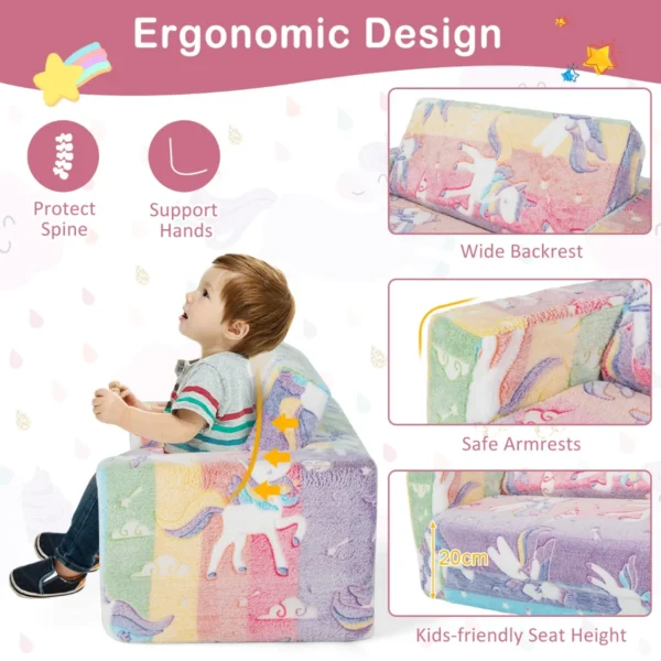 2 in 1 opklapbare sofa voor kinderen/sofa om te bouwen tot chaise longue/afneembare hoes van flanelstof en vrolijke patronen/van zacht pluche 4
