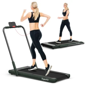 2 in 1 opvouwbare loopband 2,25hp onder bureau loopband met app & afstandsbediening telefoonhouder led display groen 1