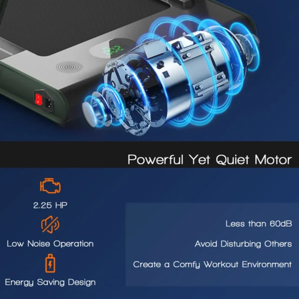 2 in 1 opvouwbare loopband 2,25hp onder bureau loopband met app & afstandsbediening telefoonhouder led display groen 5