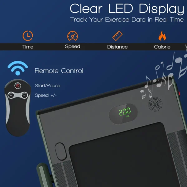 2 in 1 opvouwbare loopband 2,25hp onder bureau loopband met app & afstandsbediening telefoonhouder led display groen 7