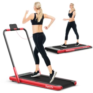 2 in 1 opvouwbare loopband 2,25hp onder bureau loopband met app & afstandsbediening telefoonhouder led display rood 1