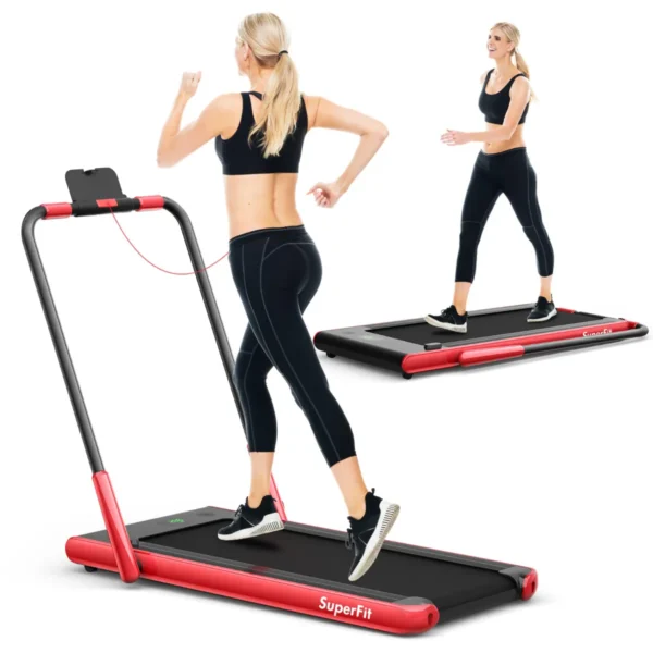 2 in 1 opvouwbare loopband 2,25hp onder bureau loopband met app & afstandsbediening telefoonhouder led display rood 1