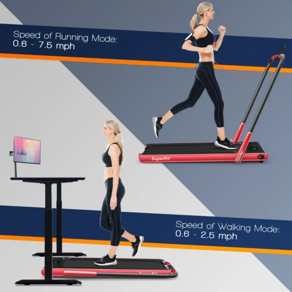 2 in 1 opvouwbare loopband 2,25hp onder bureau loopband met app & afstandsbediening telefoonhouder led display rood 4