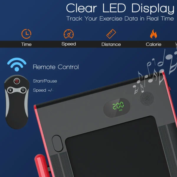 2 in 1 opvouwbare loopband 2,25hp onder bureau loopband met app & afstandsbediening telefoonhouder led display rood 7