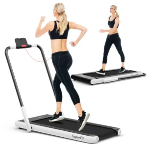 2 in 1 opvouwbare loopband 2,25hp onder bureau loopband met app & afstandsbediening telefoonhouder led display wit 1