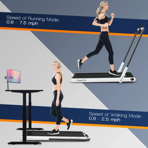 2 in 1 opvouwbare loopband 2,25hp onder bureau loopband met app & afstandsbediening telefoonhouder led display wit 3