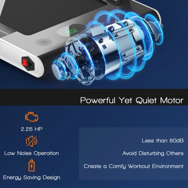 2 in 1 opvouwbare loopband 2,25hp onder bureau loopband met app & afstandsbediening telefoonhouder led display wit 4