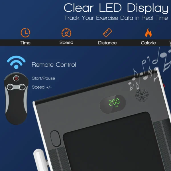 2 in 1 opvouwbare loopband 2,25hp onder bureau loopband met app & afstandsbediening telefoonhouder led display wit 6