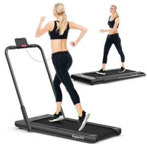 2 in 1 opvouwbare loopband 2,25hp onder bureau loopband met app & afstandsbediening telefoonhouder led display zwart 1