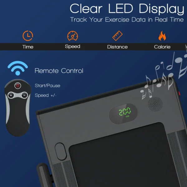 2 in 1 opvouwbare loopband 2,25hp onder bureau loopband met app & afstandsbediening telefoonhouder led display zwart 7