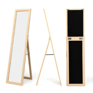 2 in 1 passpiegel en wandspiegel met houten frame 37 x 155 cm naturel 1
