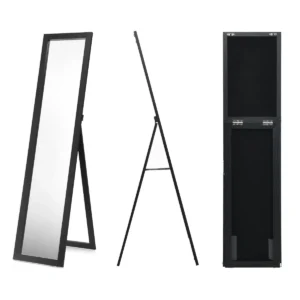 2 in 1 passpiegel met houten lijst 37 x 155 cm zwart 1