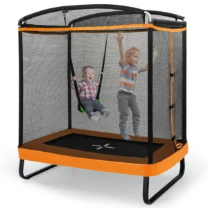 2 in 1 rechthoekige kindertrampoline voor buiten (190x122cm) met afneembare schommel tuintrampoline met veiligheidsnet oranje 1