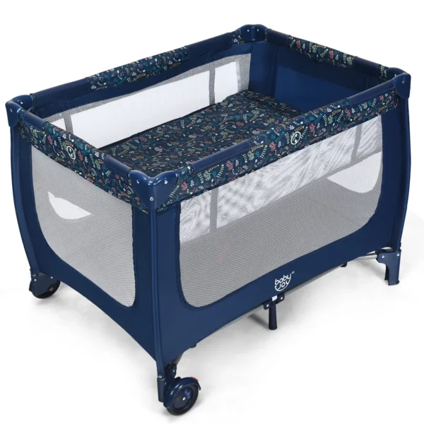  2 in 1 reisbed & box inklapbaar kinderbed 2 niveaus babybed met matras en draagtas draagbare kinderbox 120 x 60 cm (blauw) 1