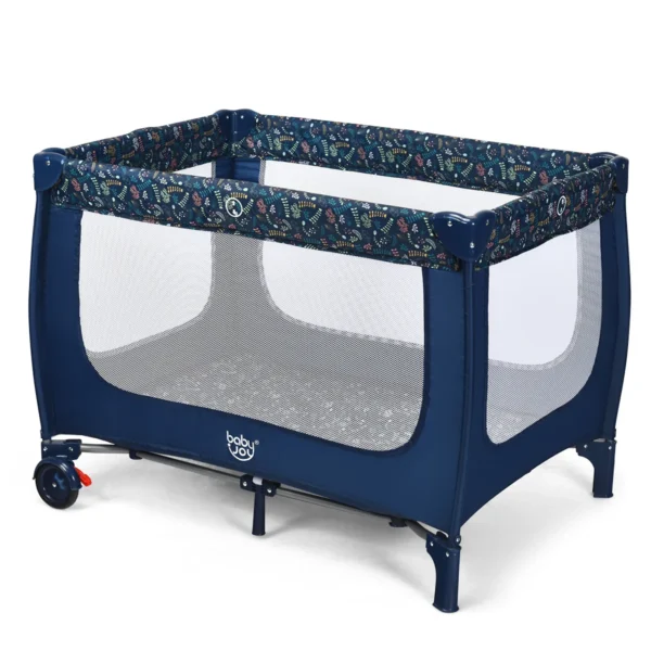  2 in 1 reisbed & box inklapbaar kinderbed 2 niveaus babybed met matras en draagtas draagbare kinderbox 120 x 60 cm (blauw) 3