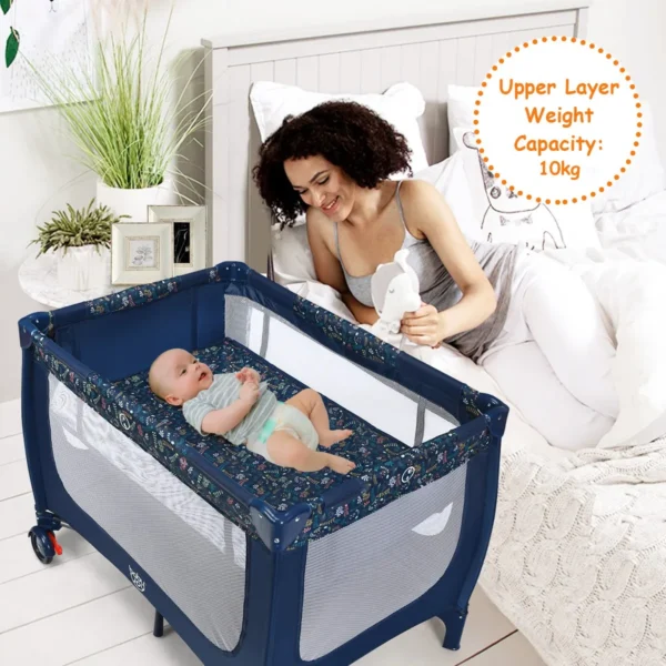  2 in 1 reisbed & box inklapbaar kinderbed 2 niveaus babybed met matras en draagtas draagbare kinderbox 120 x 60 cm (blauw) 6