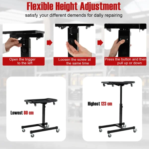 2 in 1 rollend gereedschapsplateau in hoogte verstelbare werktafel rollende gereedschapswagen voor monteur 60 kg capaciteit 5