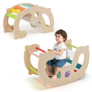 2 in 1 schommelpaardboog voor kinderen montessori klimspeelgoed met wip klimboog & zitvlak schommelspeelgoed meerkeur 1