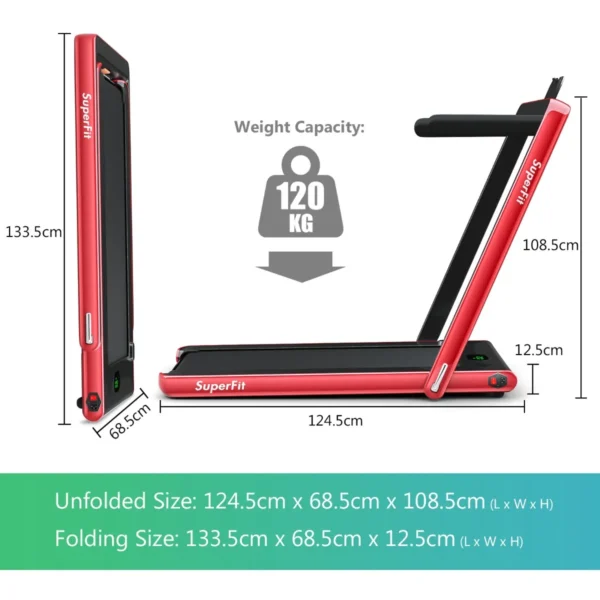 2 in 1 walking pad & loopband app gecontroleerd bluetooth led display 1 12 km/u incl. telefoonhouder en treadmill inklapbaar rood 2
