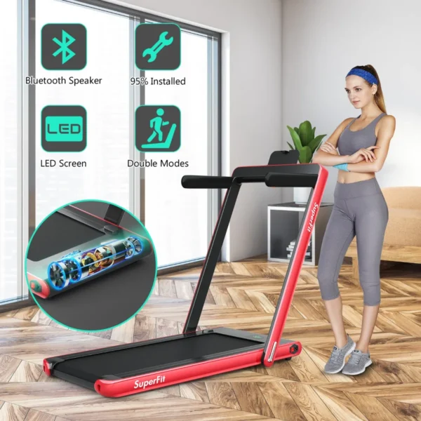 2 in 1 walking pad & loopband app gecontroleerd bluetooth led display 1 12 km/u incl. telefoonhouder en treadmill inklapbaar rood 4
