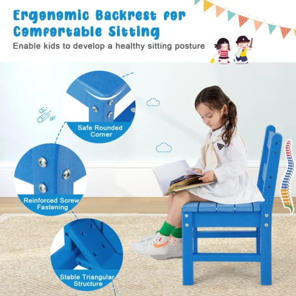 2 kinderstoelen voor binnen en buiten weerbestendig kinderstoelen met rugleuning voor school kinderdagverblijf en tuin blauw 5
