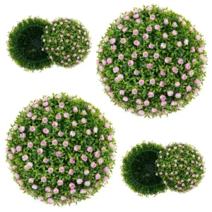 2 kunst vormsnoeibollen 37 cm met roze bloemen kunstplanten in ballen om op te hangen of te staan decoratieve tuinbollen voor binnen buiten 1