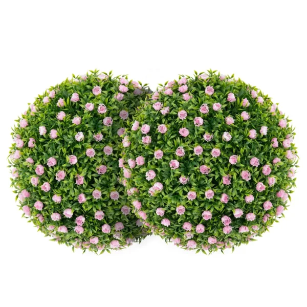 2 kunst vormsnoeibollen 37 cm met roze bloemen kunstplanten in ballen om op te hangen of te staan decoratieve tuinbollen voor binnen buiten 2