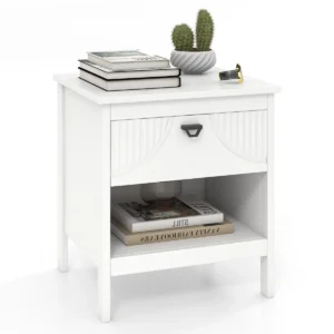 2 laags bijzettafel met lade houten bijzettafel met open opbergplank nachtkastje compacte salontafel voor de woonkamer wit 1