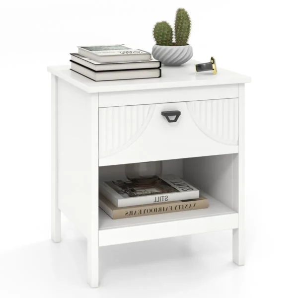 2 laags bijzettafel met lade houten bijzettafel met open opbergplank nachtkastje compacte salontafel voor de woonkamer wit 1