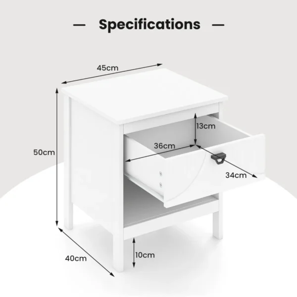 2 laags bijzettafel met lade houten bijzettafel met open opbergplank nachtkastje compacte salontafel voor de woonkamer wit 3