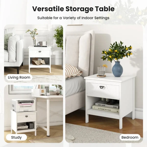 2 laags bijzettafel met lade houten bijzettafel met open opbergplank nachtkastje compacte salontafel voor de woonkamer wit 5