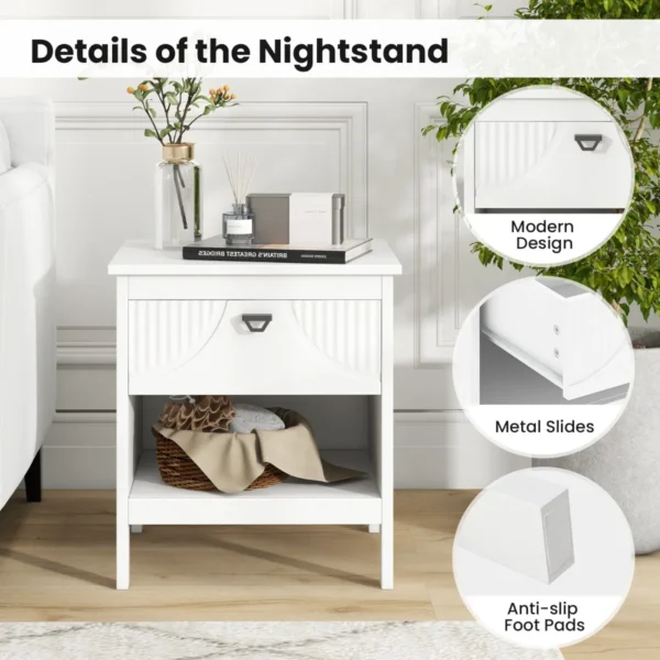 2 laags bijzettafel met lade houten bijzettafel met open opbergplank nachtkastje compacte salontafel voor de woonkamer wit 6