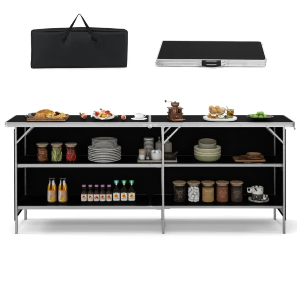 2 laags opvouwbare kampeertafel picknicktafel van aluminium met ruim blad draagtas totale belasting 120 kg 206 x 38 x 83 cm 1