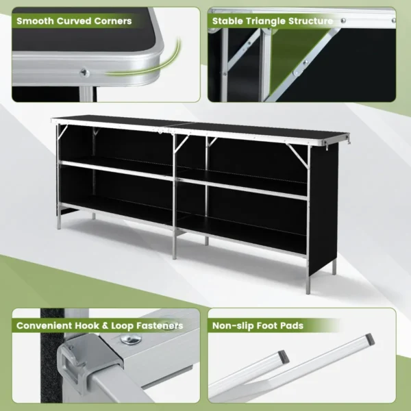 2 laags opvouwbare kampeertafel picknicktafel van aluminium met ruim blad draagtas totale belasting 120 kg 206 x 38 x 83 cm 7